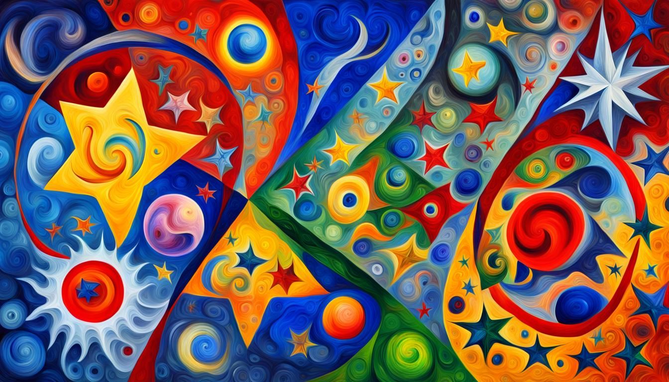 Vivid Stars in Abstract Impasto Oil Painting