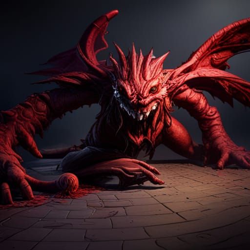 Detailed Horned Demon in Dark Fantasy Style