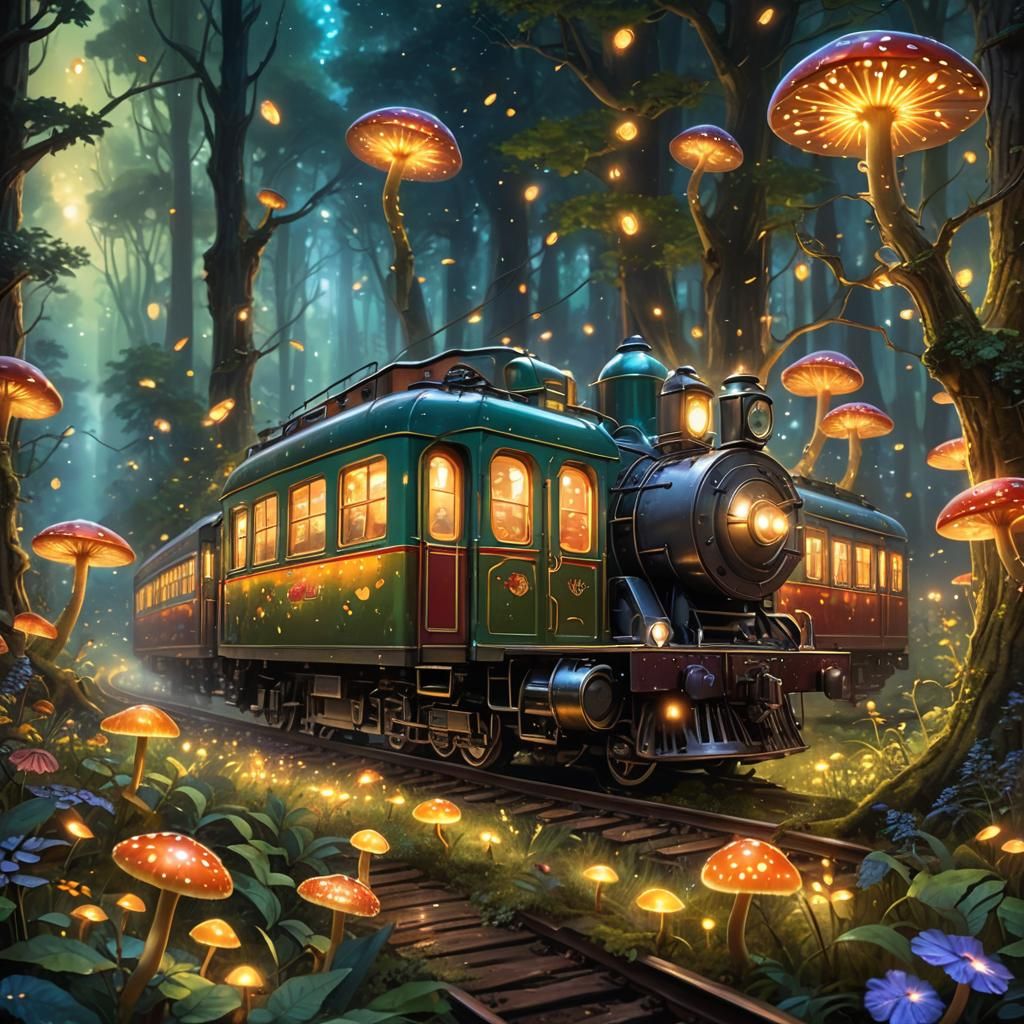 Whimsical Train Chugs Through Enchanted Forest