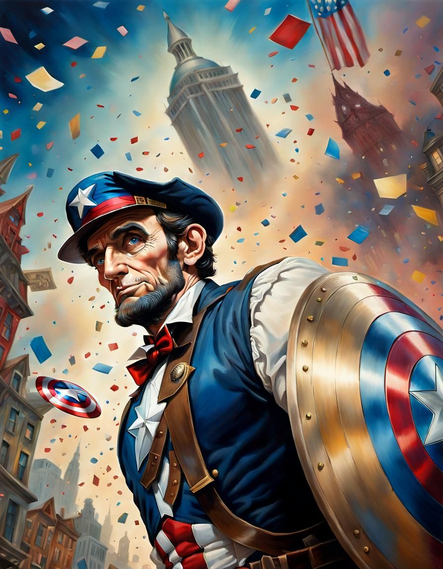Abraham Lincoln as Captain America in Art Brut Style