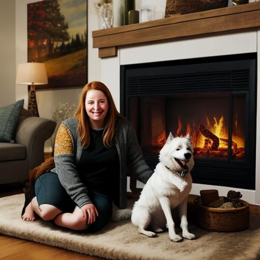 Angela Marie Morrison and Dog Watching Fireplace