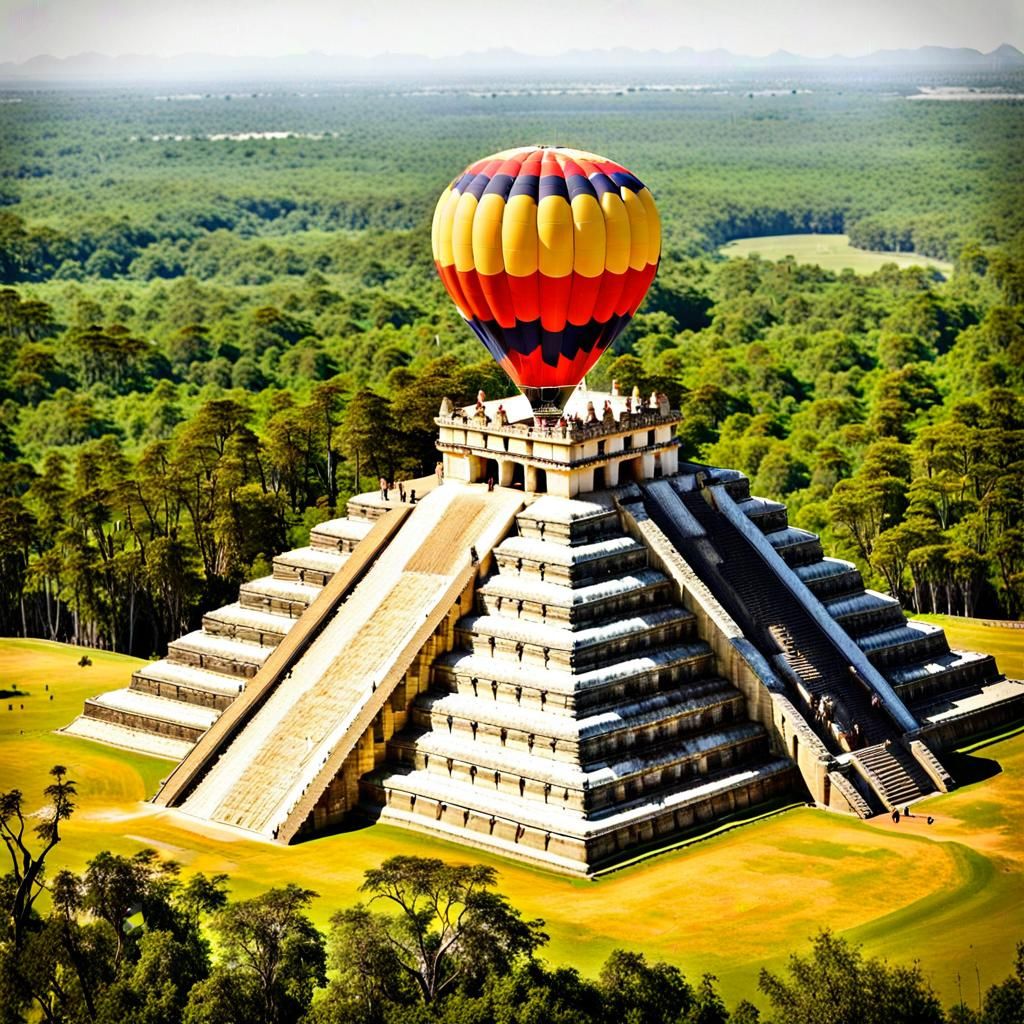 Hot Air Balloon Over Chichen Itza: Fantasy Art