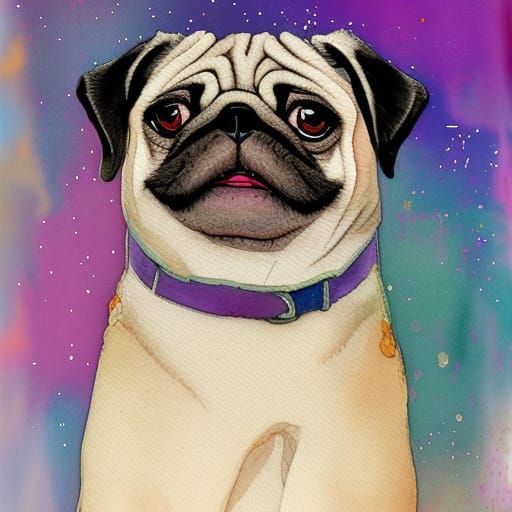 Watercolor Manhwa Portrait of a Glittering Pug