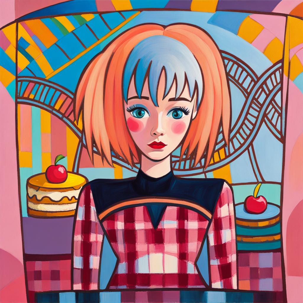 Funfair Woman with Cake in Impressionist Pastel Colors