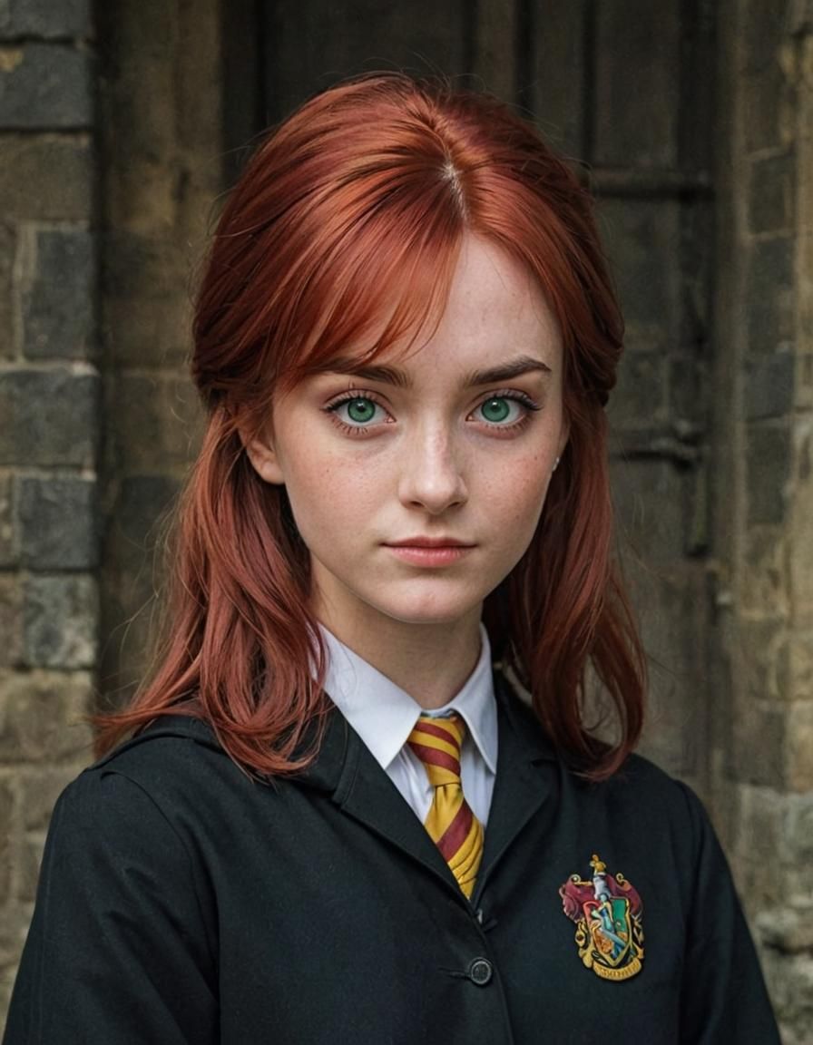 Young Woman as Harry Potter in Hogwarts Uniform