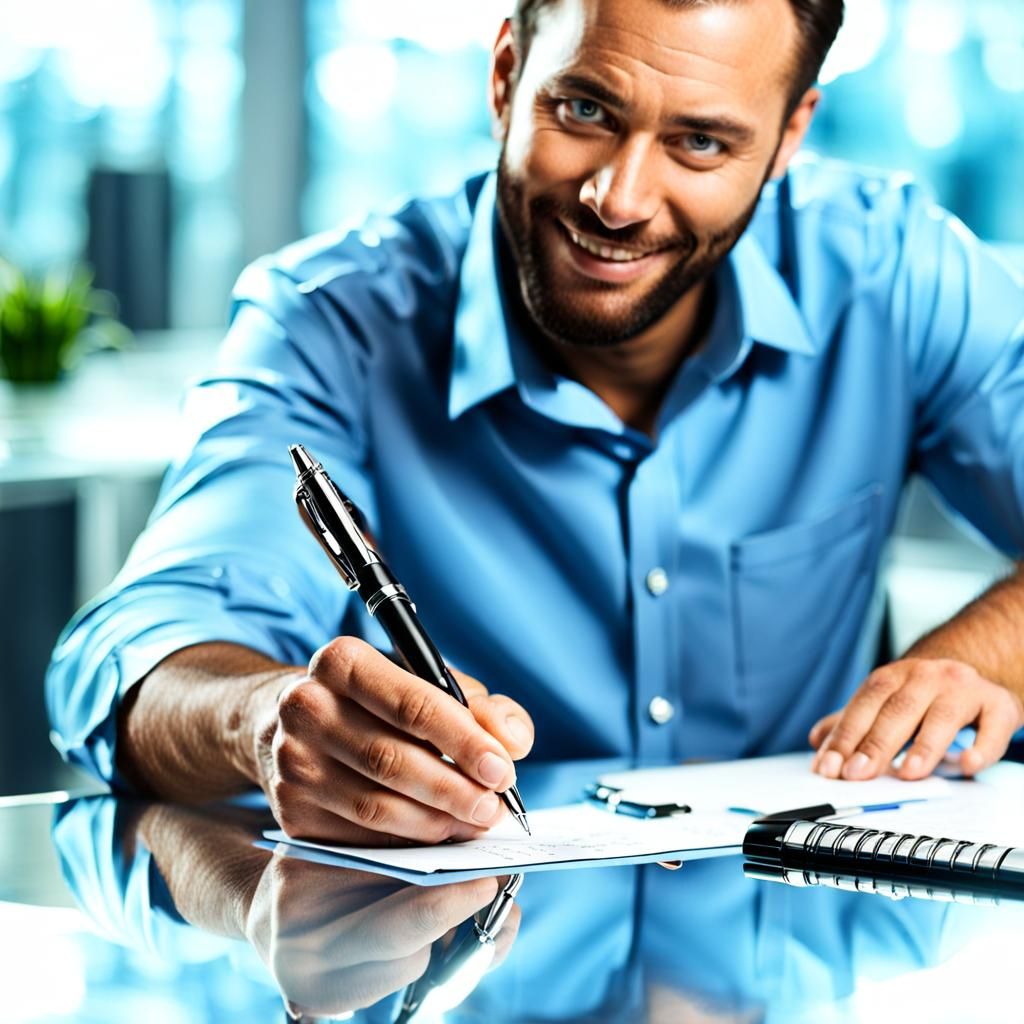 Businessman Selling Pen to Customer in Office