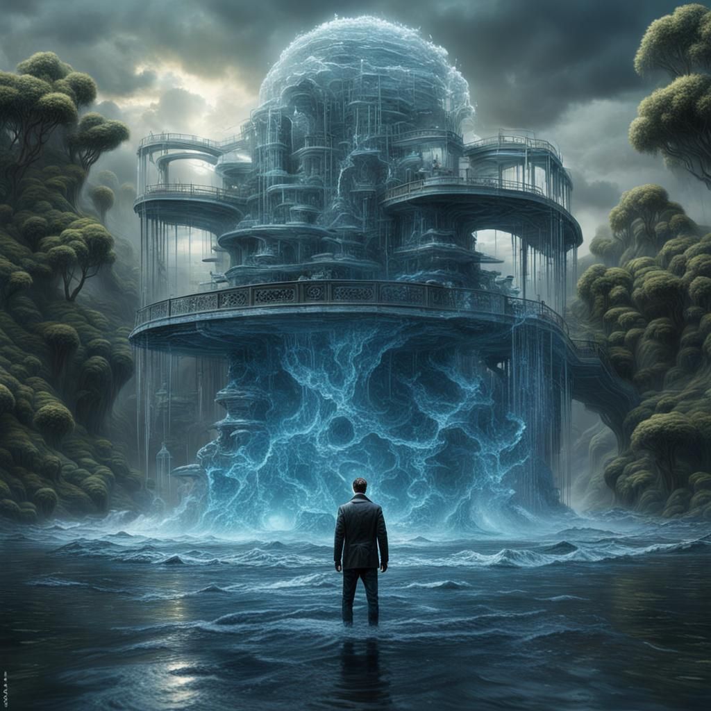 Futuristic Water Sculpture of a Modern Man