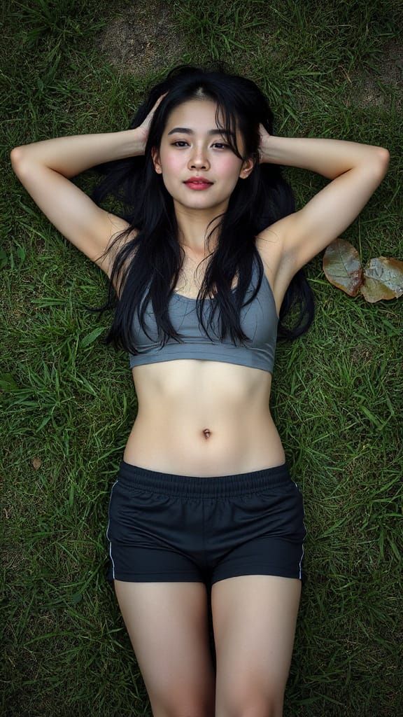 Rain-Soaked Woman on Lawn: Cinematic Sensuality