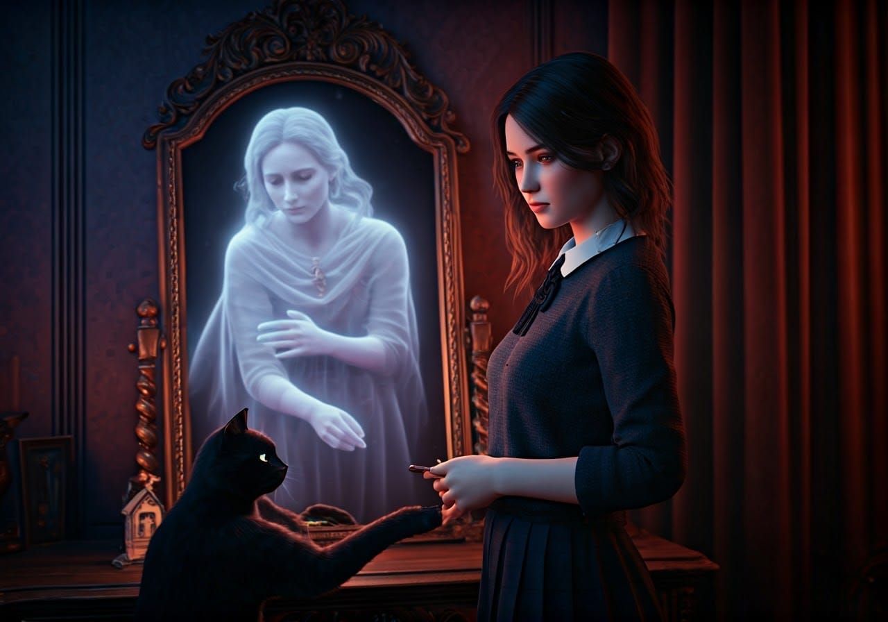 Ethereal Reflection: Gothic Academia Meets Vaporwave Dreams