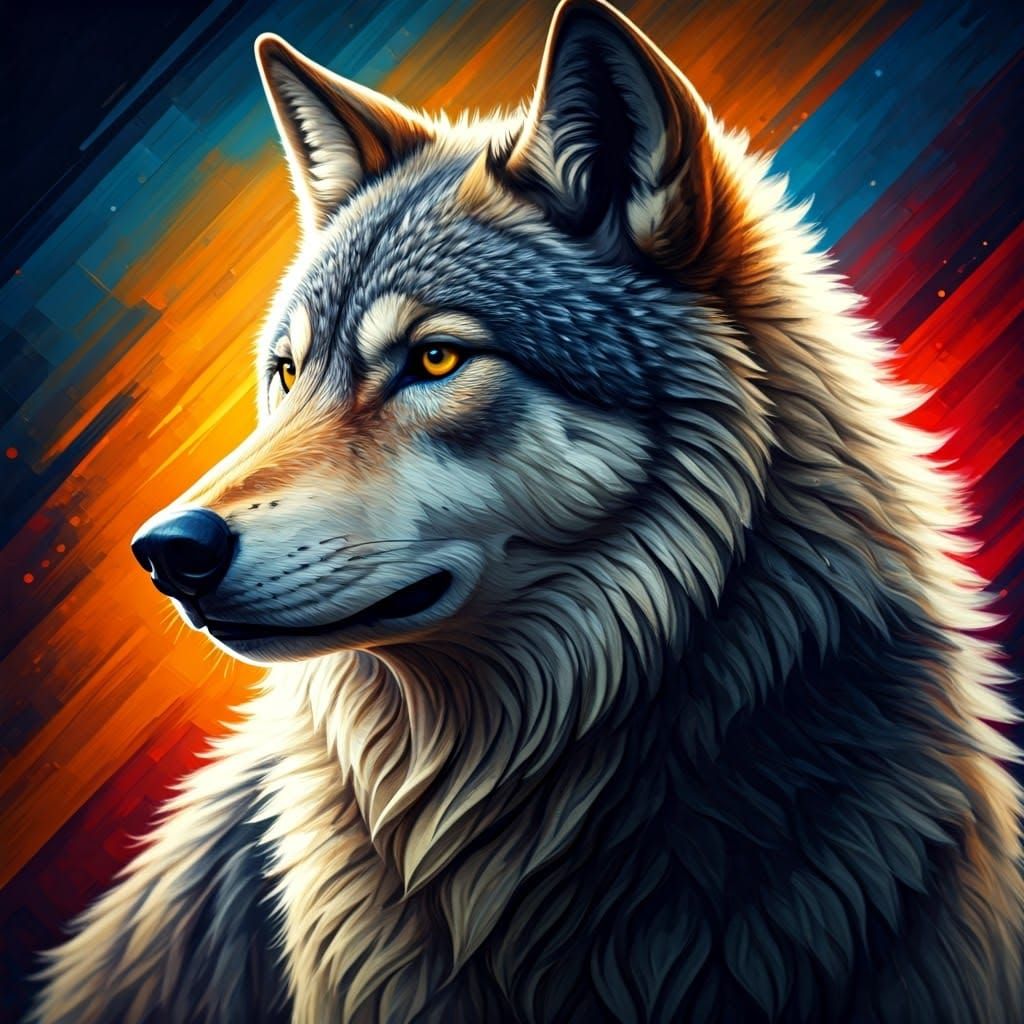 Realistic Wolf Portrait in Vibrant Colors