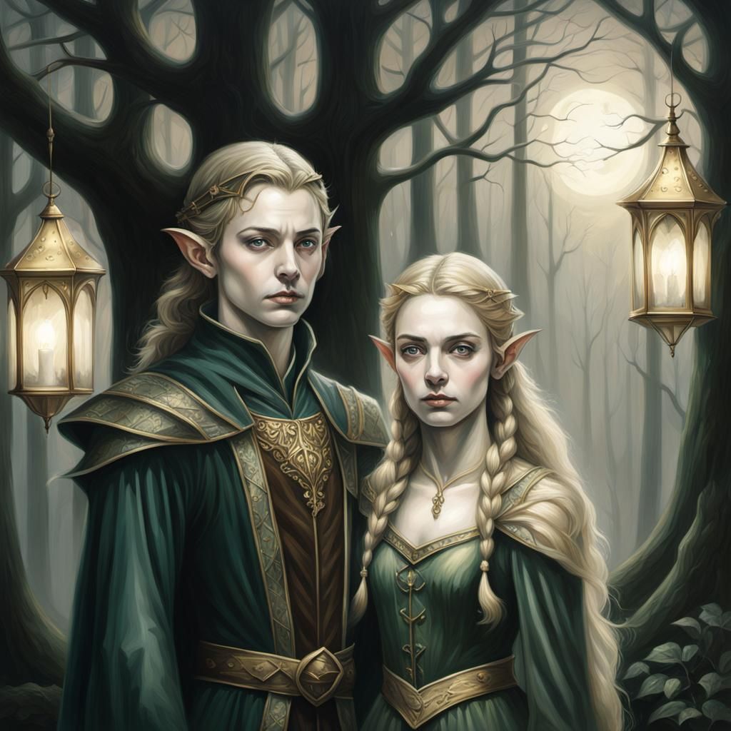 Gothic Elf Prince and Princess in Ominous Forest