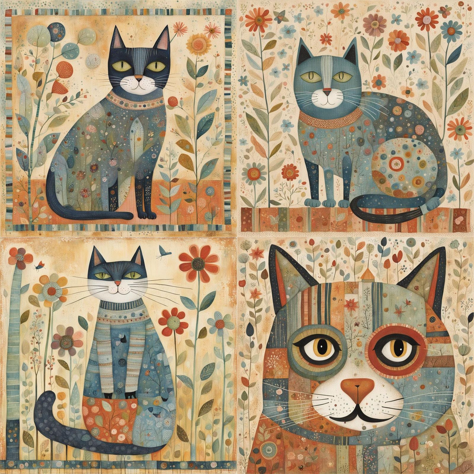 Colorful Cat Portrait in Naive Art Style