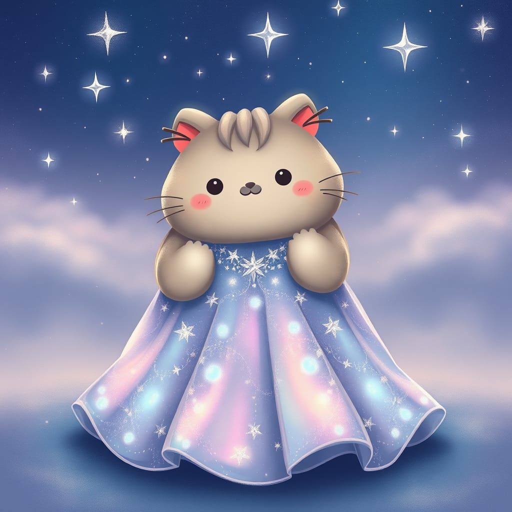 Ethereal Pusheen Under Night Sky