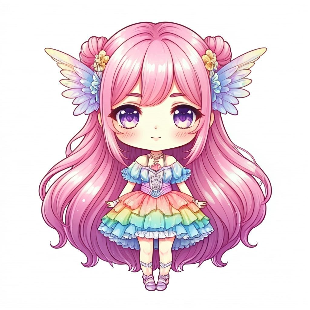 Cute Chibi Woman in Rainbow Dress: Washi Tape Art