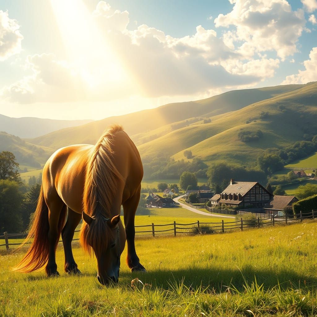 Majestic Shire Horse in Idyllic English Countryside