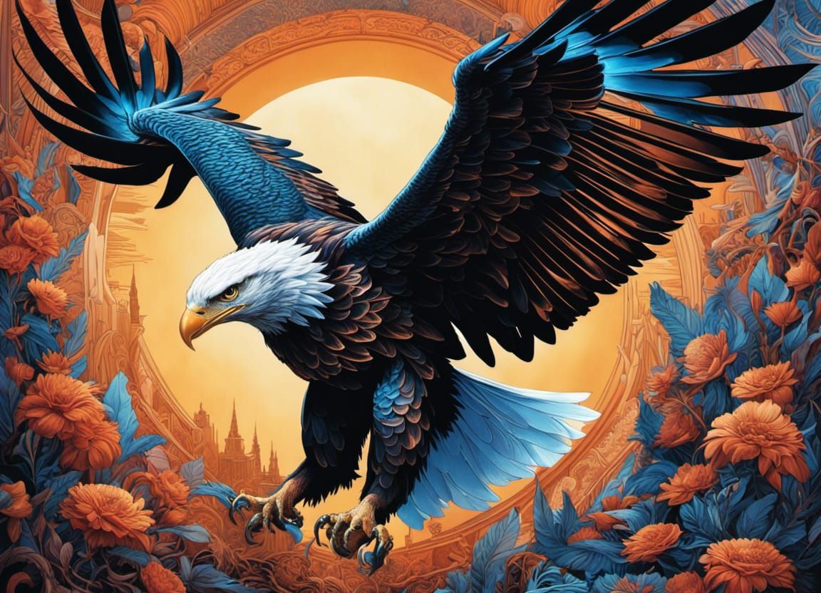 Majestic Eagle in Flight: Hyperdetailed Photoillustration