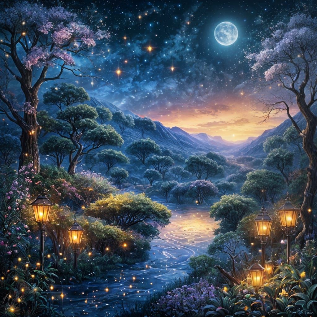 Fireflies Dance Beneath a Moonlit Sky