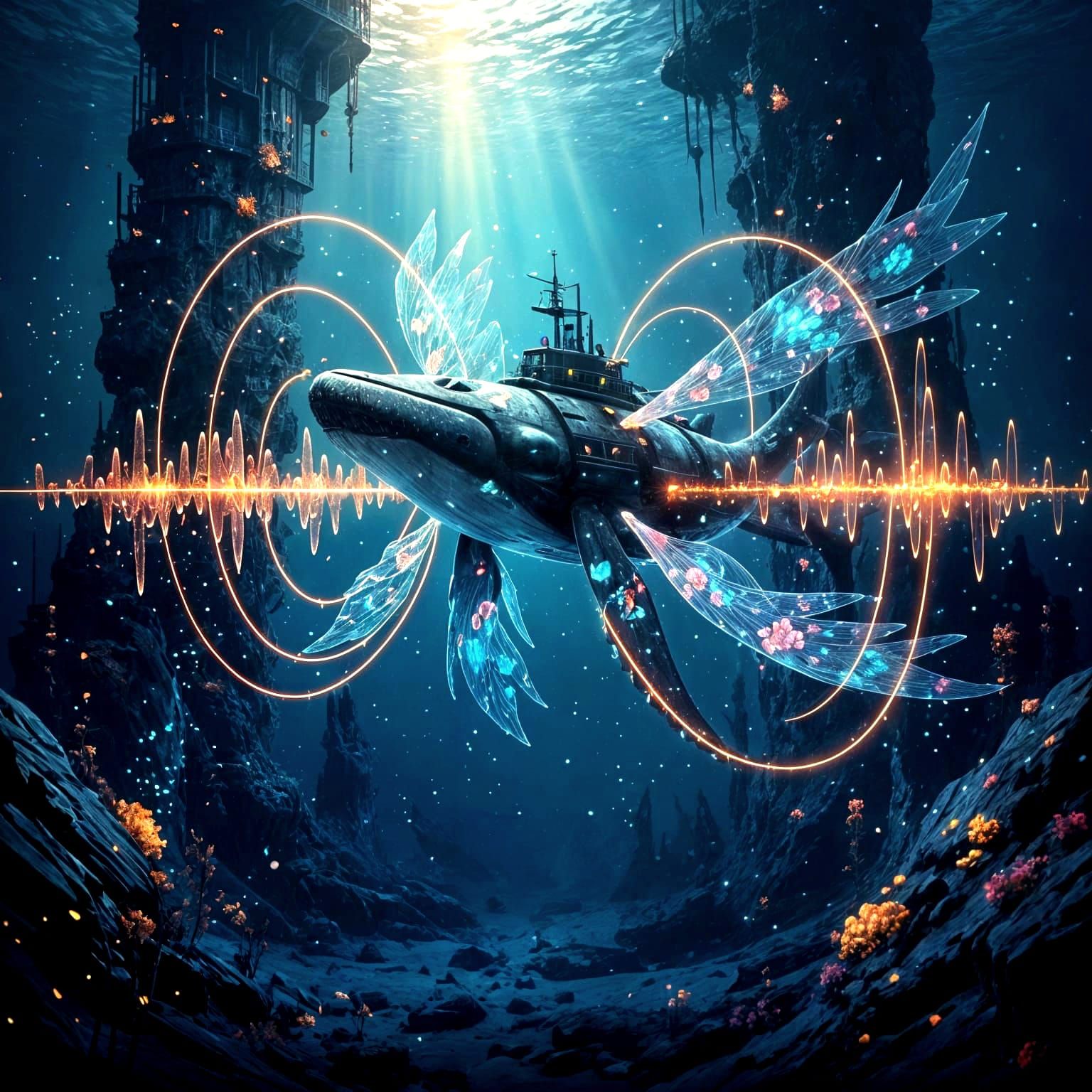 Whale Song Meets Submarine Sonar in Deep Ocean Abyss