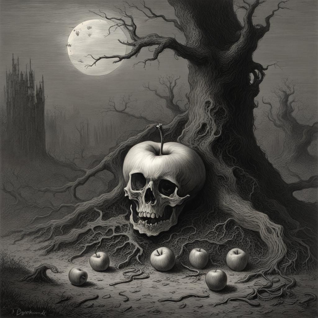 Horrific Dead Apple in Dark Fantasy Style