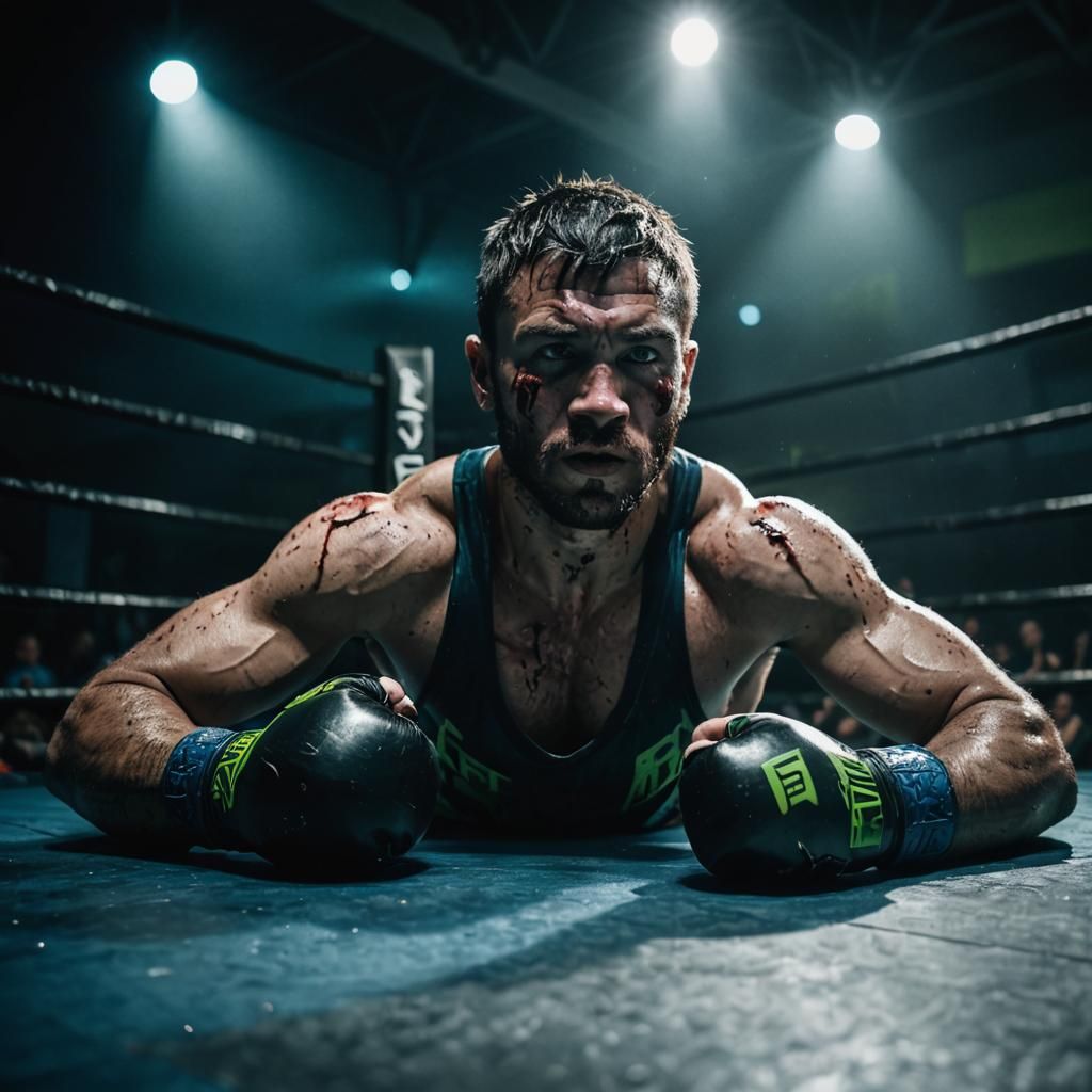 Cinematic MMA Fighter Knockout in Smoky Arena