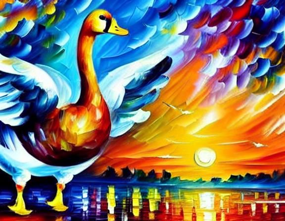 Goose Taking Flight on Lake, in Impressionist Style