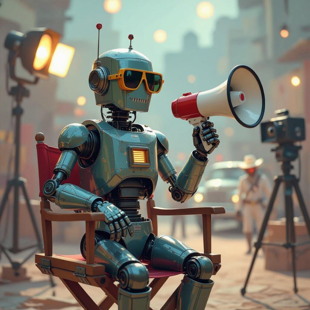 Robot Director on Hollywood Set in Cubist Style