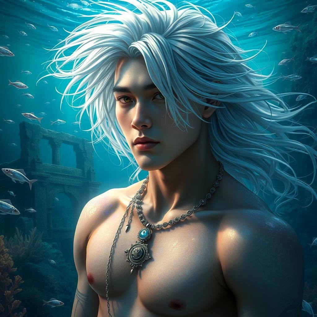 Ethereal Man in Underwater Realm: Fantasy Art