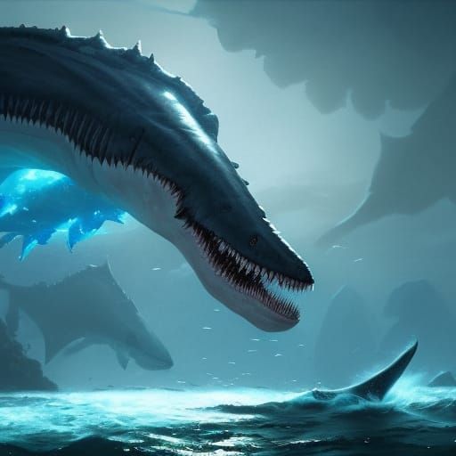 Dinosaur Shark Hybrid: Dark Fantasy Concept Art
