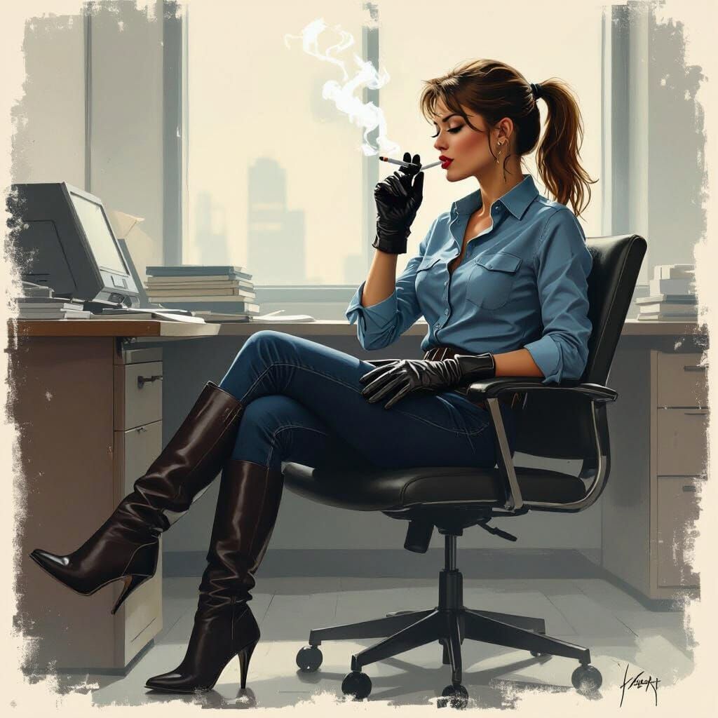 Film Noir Woman Smoking in Office