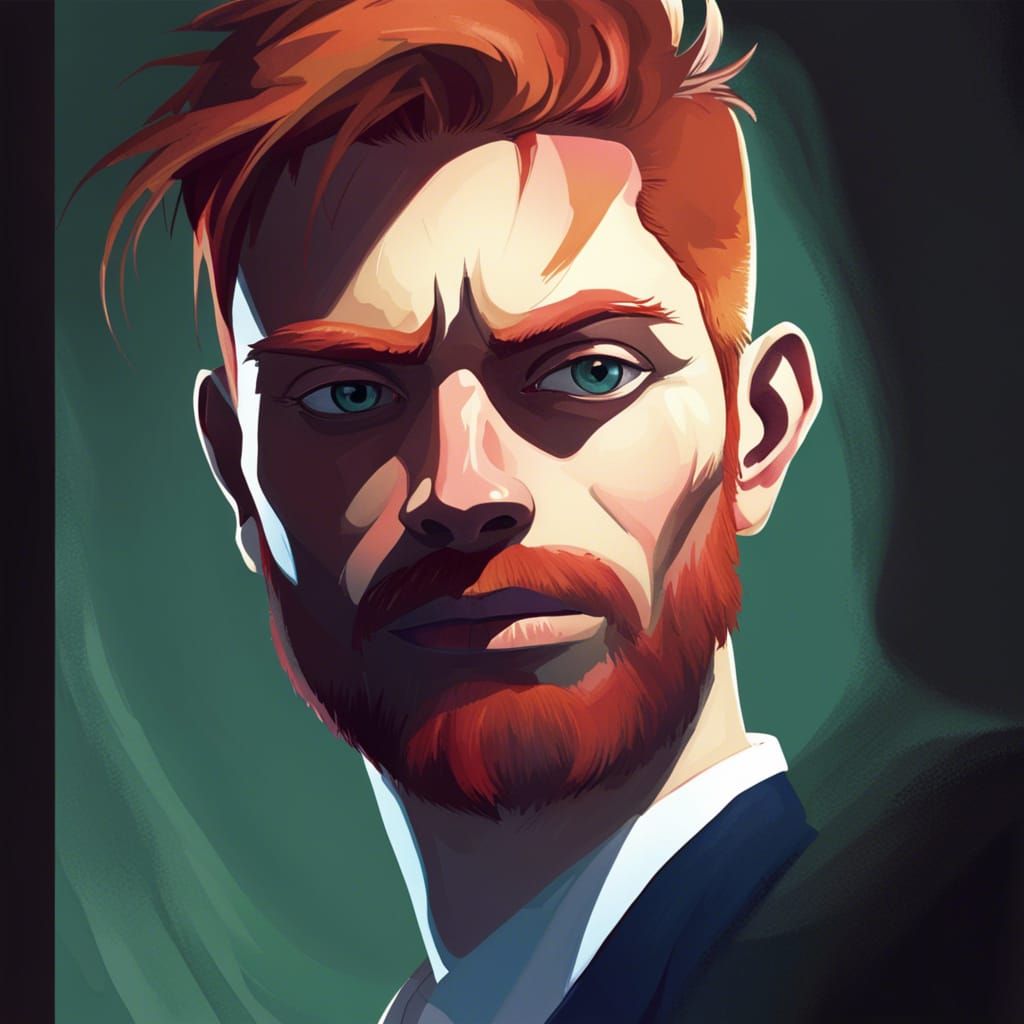 Anime Horror Portrait of Man with Red Hair