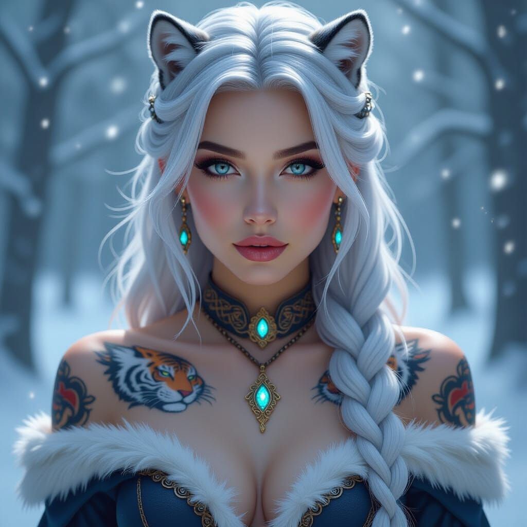 Tiger Princess Portrait in Cold Forest Setting