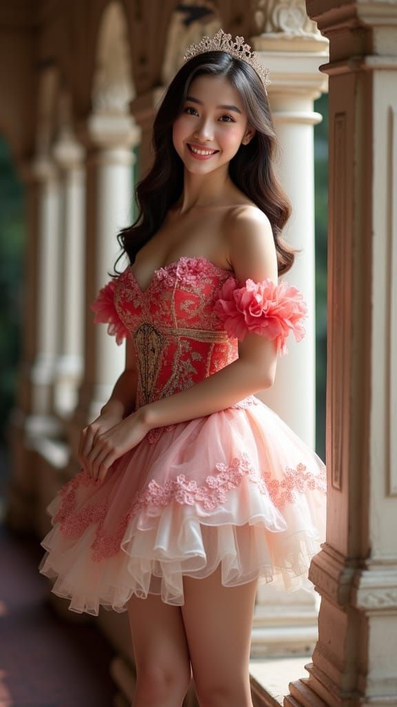 Princess in Baroque Dress by Arched Window