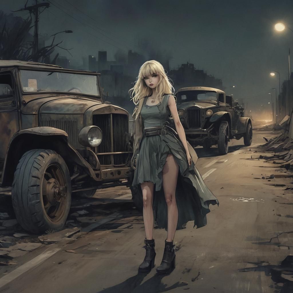 Anime Woman in Post-Apocalyptic Wasteland