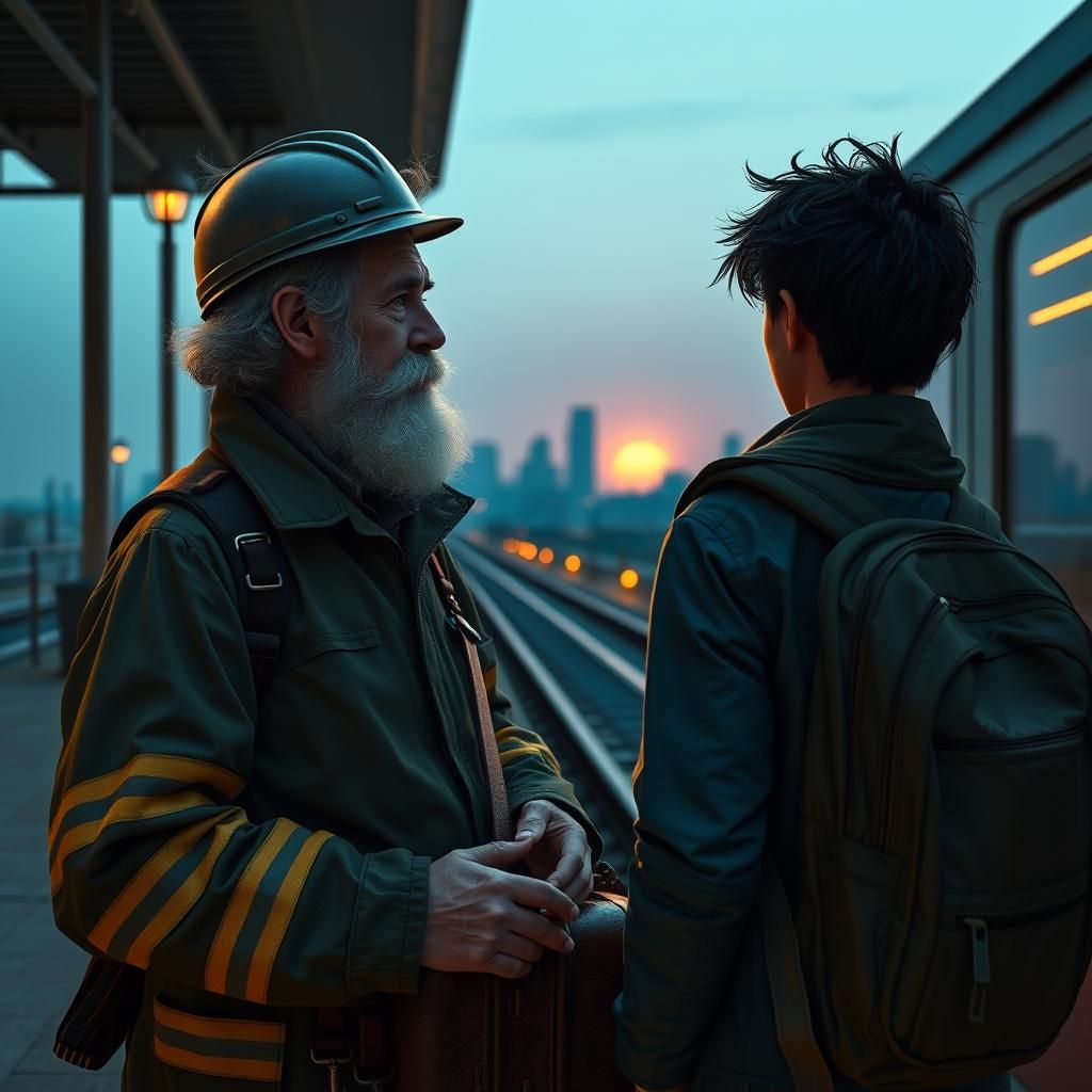 Father and Son Await Train: Studio Ghibli Style