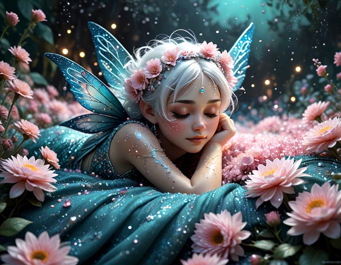 Adorable Pixie Sleeping Amidst Twinkling Lights