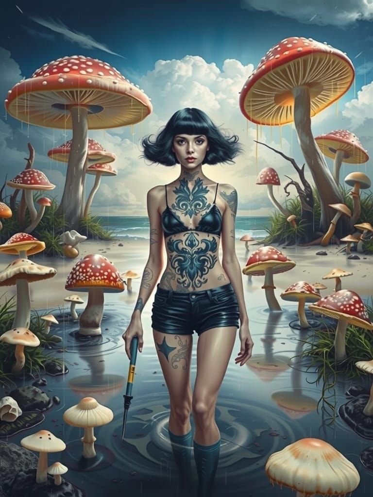 Ethereal Albino Beauty Amidst Mushroom-Inspired Surrealism