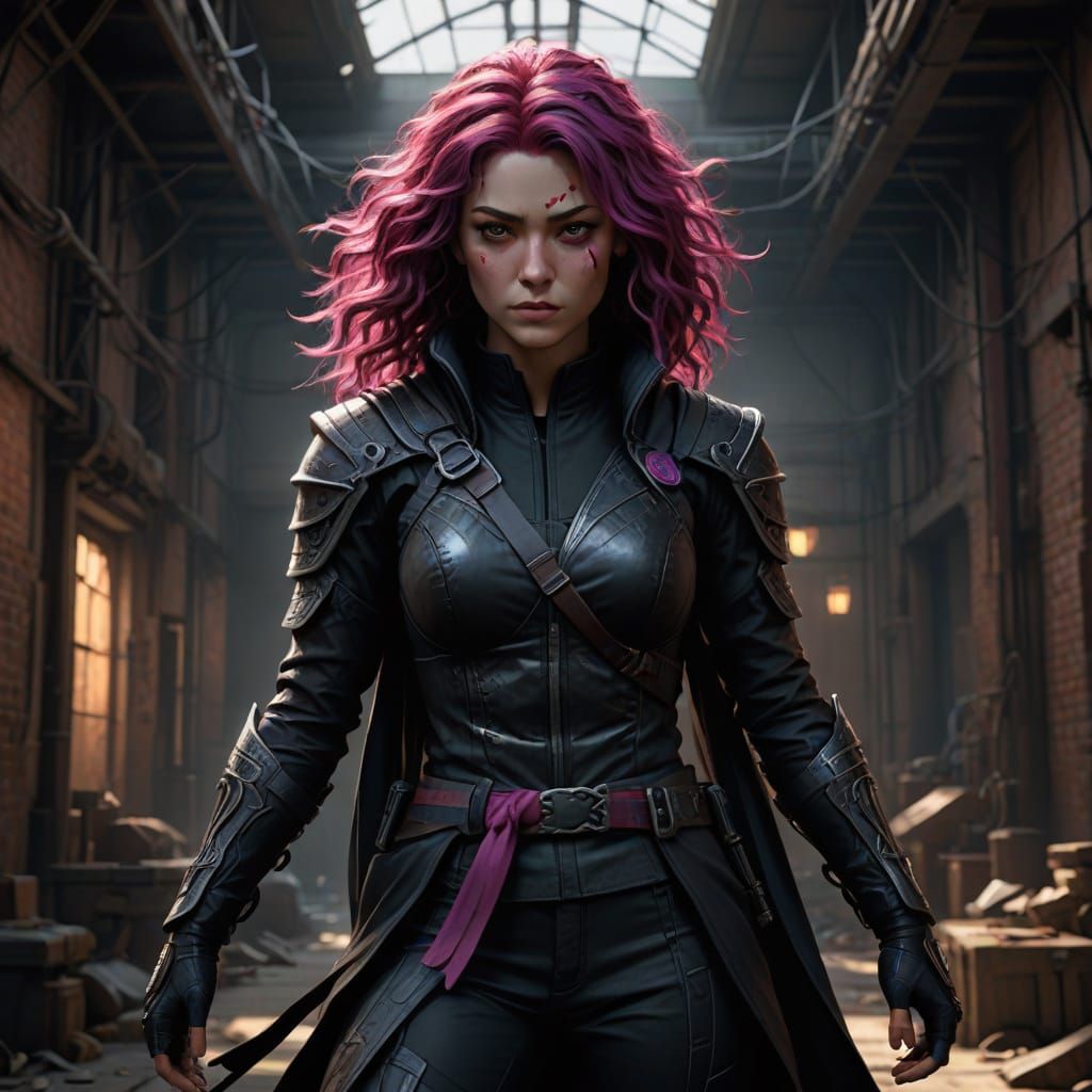 Magenta Ninja Goddess in Vibrant Cyberpunk Realm