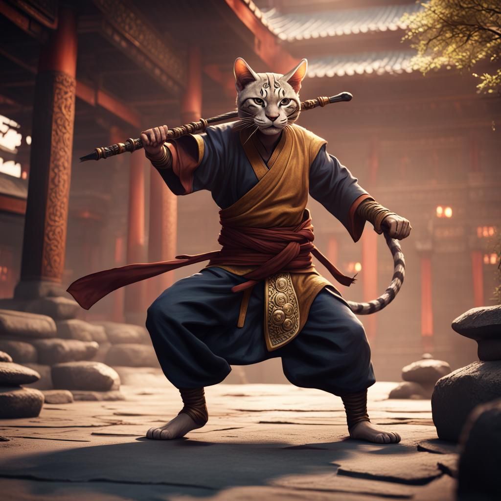 Asian-Inspired Tabaxi Monk in Fighting Stance