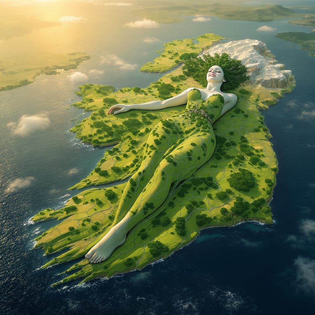 Fae Queen Merging with Irish Landscape, Surreal Concept Art