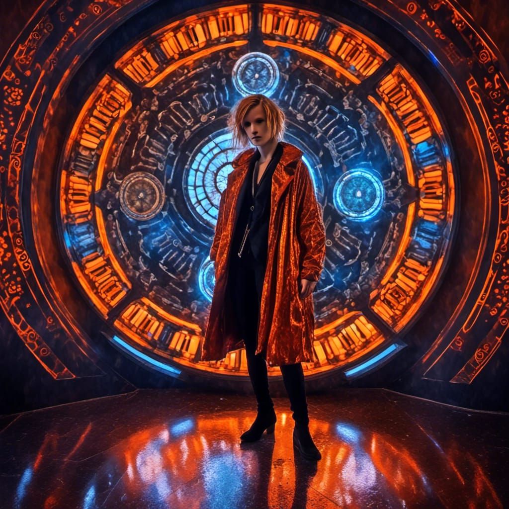 Holographic Investigator at Time Vortex in Hologram Style