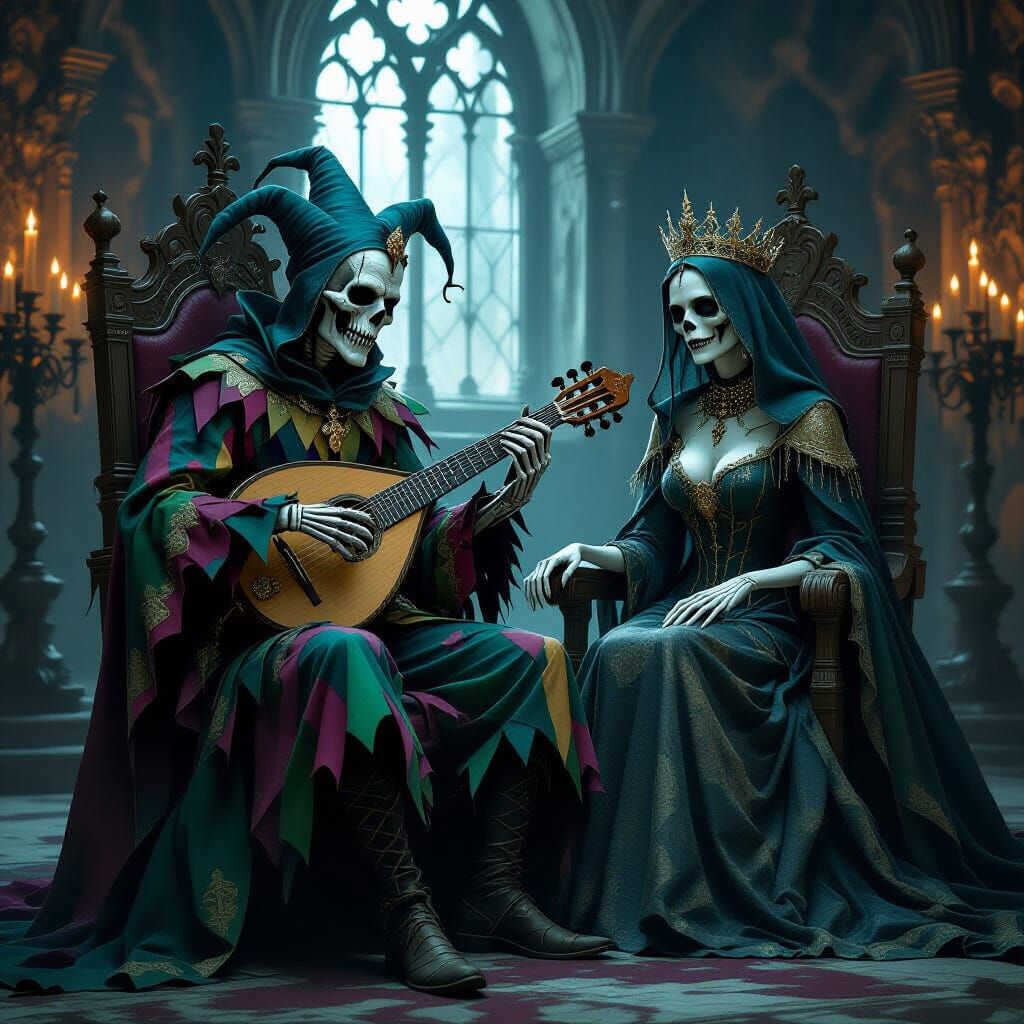 Undead Jester Serenades Gothic King and Queen