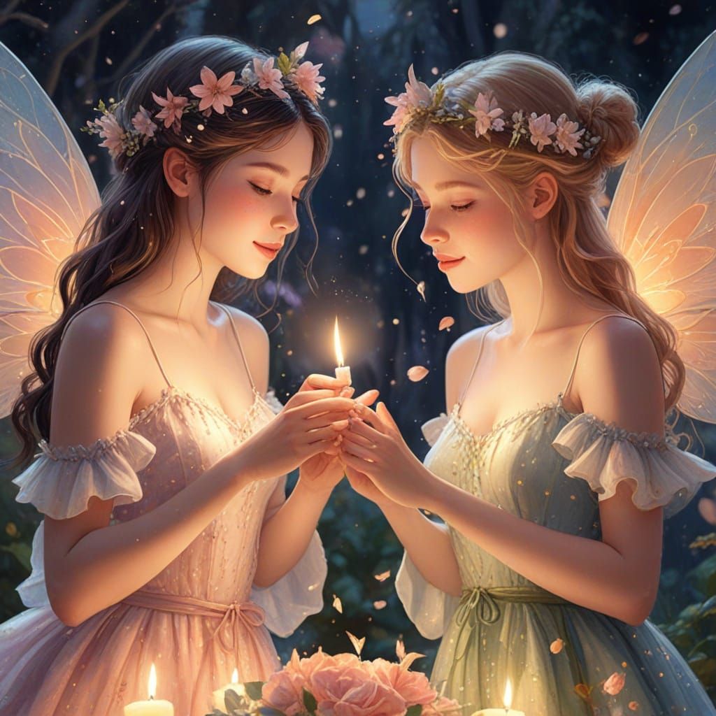 Whimsical Fairies in Pastel Watercolor Style