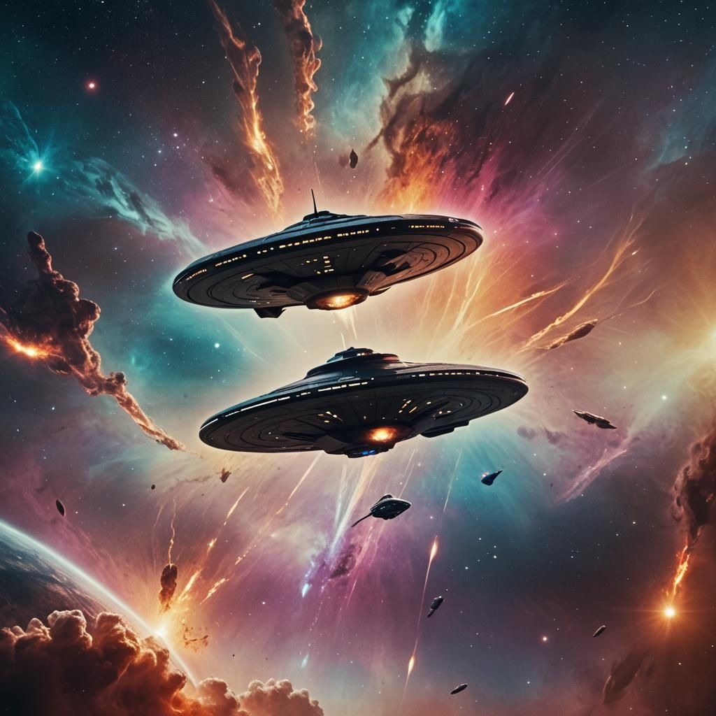 Star Trek Spaceship Escaping Supernova in Cinematic Style