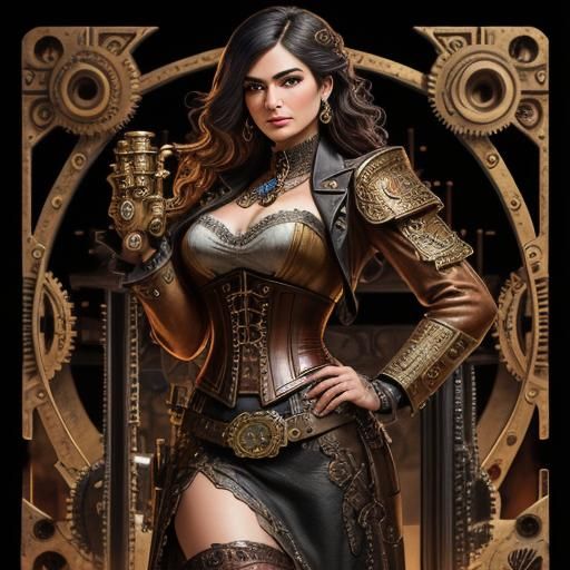 Steampunk Woman Amidst Hissing Engine