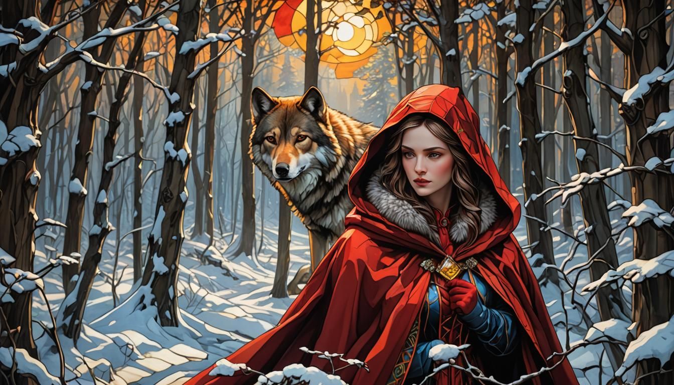 Red Riding Hood in Stained Glass Style