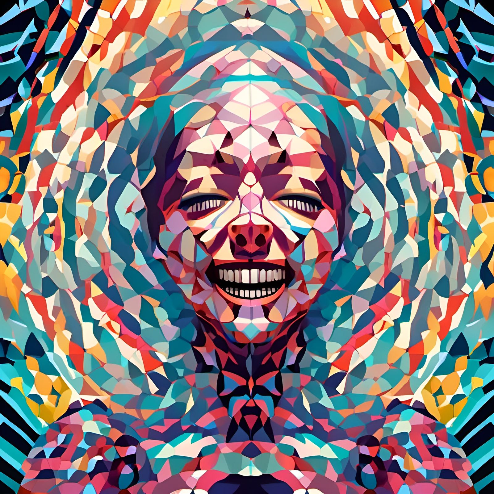 Unsettling Theatrical Mask in Geometric Style