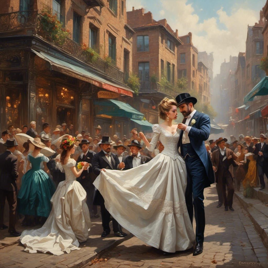 English Couple Holding Banner in Atmospheric Light