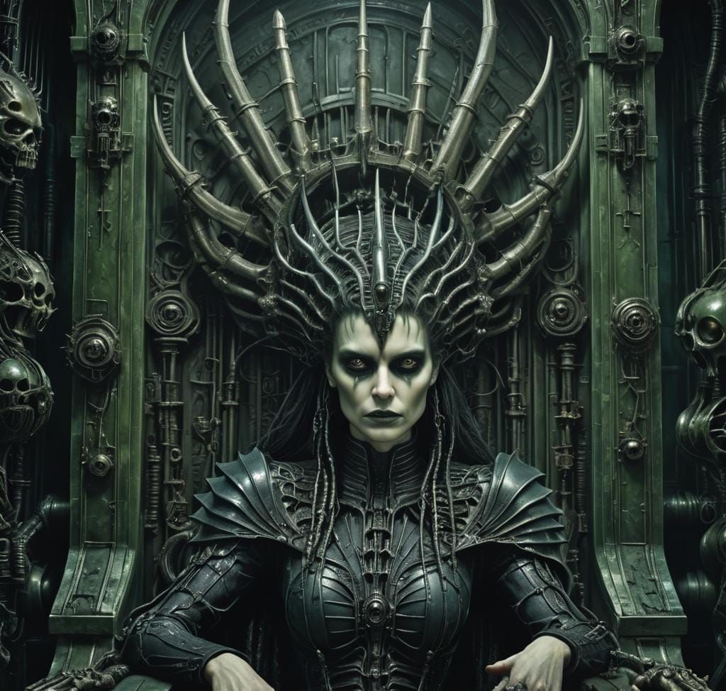 Monochrome Horror Portrait in Giger Style