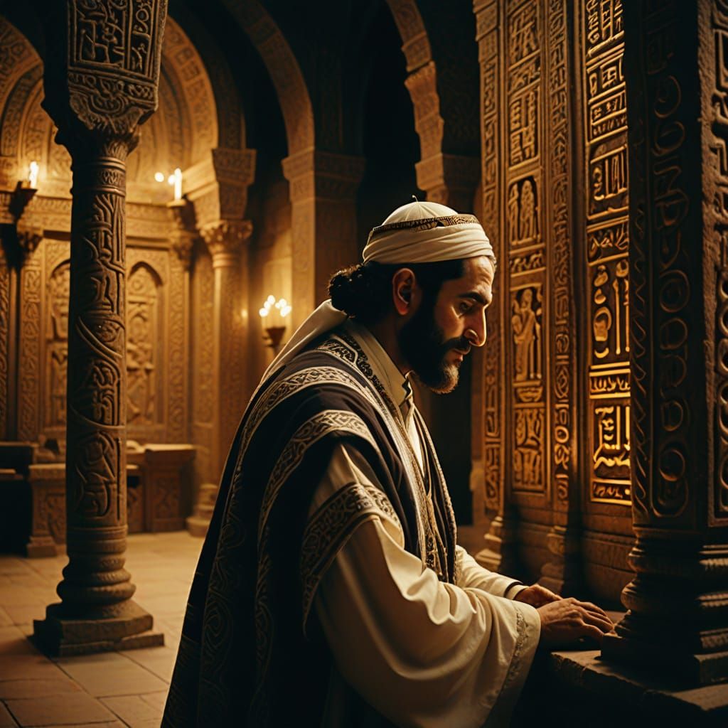 Jewish Priest in Jerusalem's Temple in Cinematic Film Still