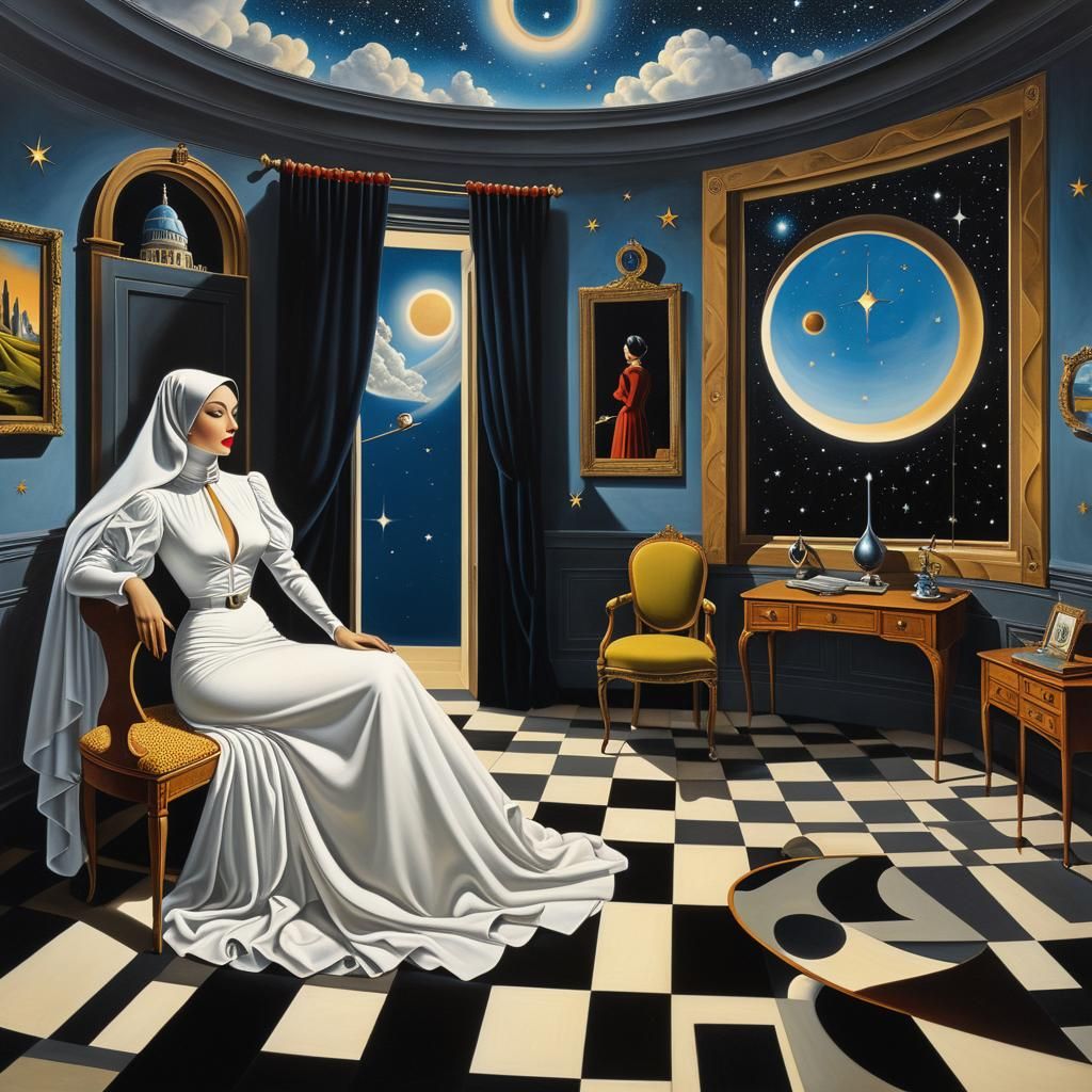 Surreal Trompe-l'oeil Room with Galactic View